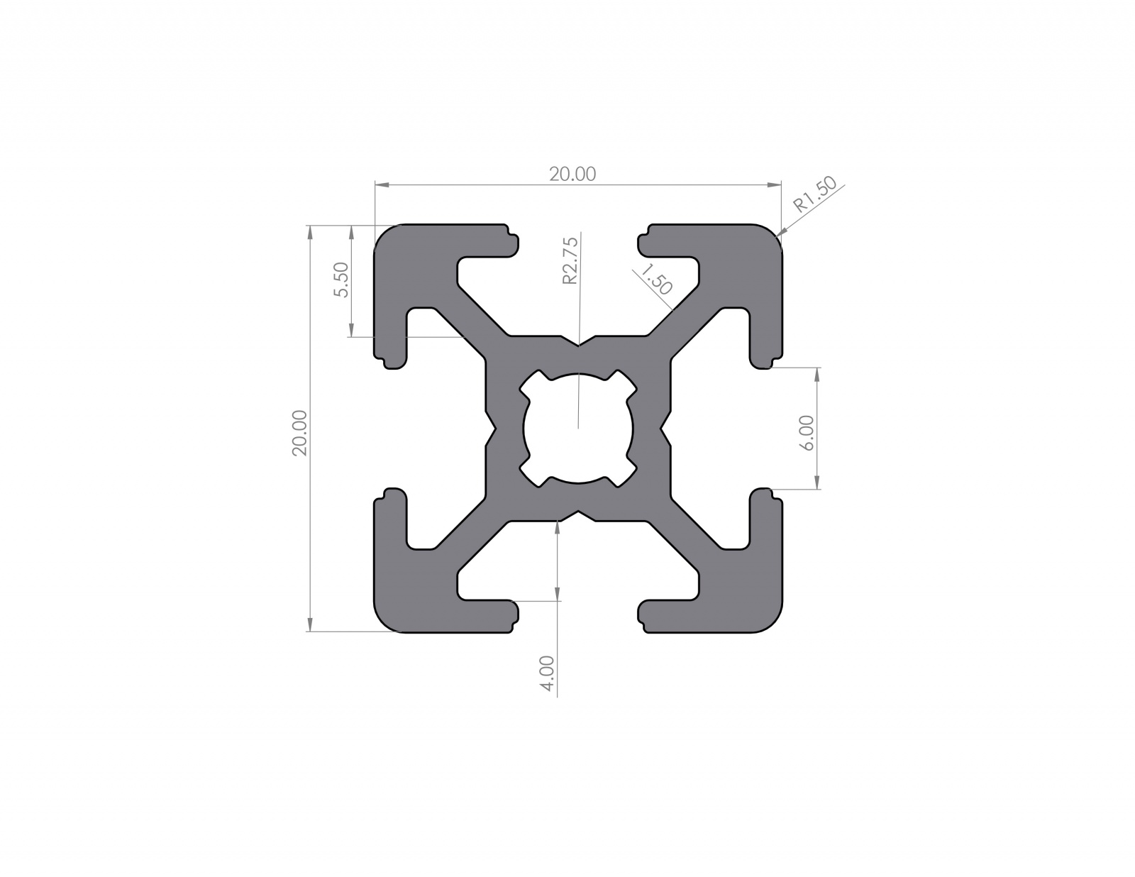 Aluminiumprofil 20x20 Nut 6 B-Typ